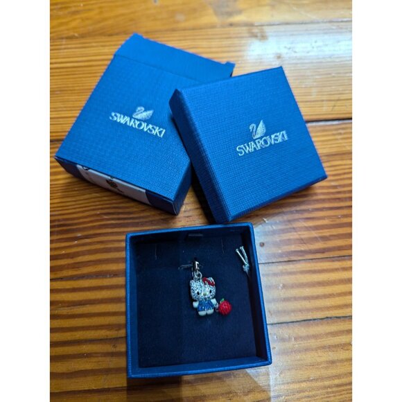 Swarovski Hello Kitty Crystal Charm Necklace Blue Red Apple 5070441 New Vtg Y2k - Picture 3 of 4